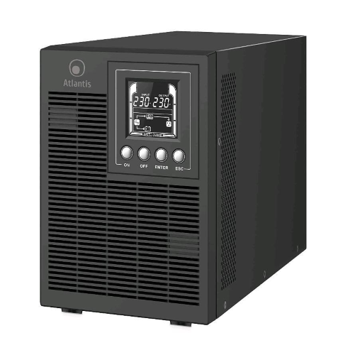 ATLANTIS A03-OP1502P PRO UPS ONLINE GRUPPO DI CONTINUITA SERVER DOPPIA CONVERSIONE ONDA SINUSOIDALE PURA 1500VA 1350W TOWER DISPLAY LCD USB SERIALE RS-232 4 USCITE IEC SLOT SNMP 3X12V-9AH BLACK
